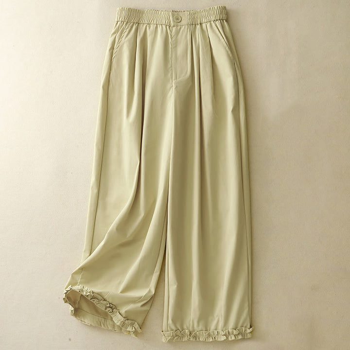 Buddha Stones Pantaloni harem da donna estivi casual ed eleganti con bottoni, cerniera, orlo a balze e tasca. - Giallo chiaro verga dorata - US8-10, UK/AU12-14, EU40-42 (2XL) - image 0