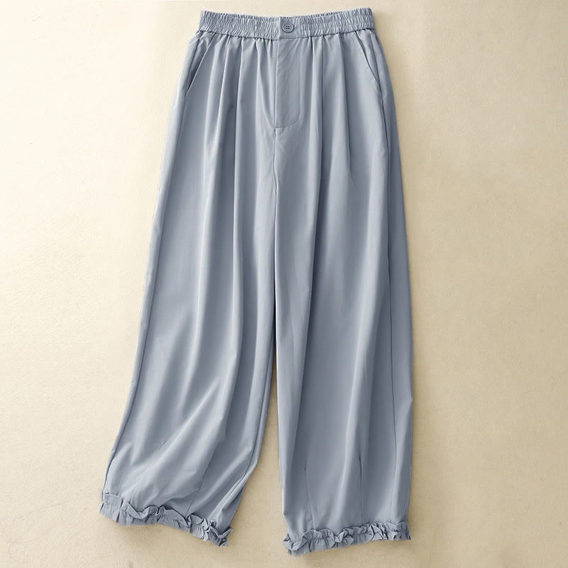 Buddha Stones Pantaloni harem da donna estivi casual ed eleganti con bottoni, cerniera, orlo a balze e tasca. - Blu acciaio chiaro - US8-10, UK/AU12-14, EU40-42 (2XL) - image 9