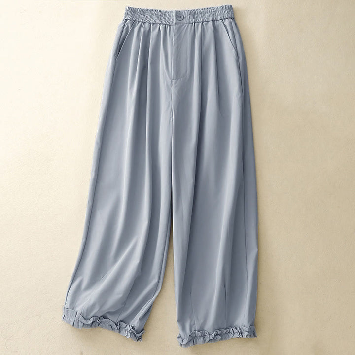 Buddha Stones Pantaloni harem da donna estivi casual ed eleganti con bottoni, cerniera, orlo a balze e tasca. - Blu acciaio chiaro - US8-10, UK/AU12-14, EU40-42 (2XL) - image 9