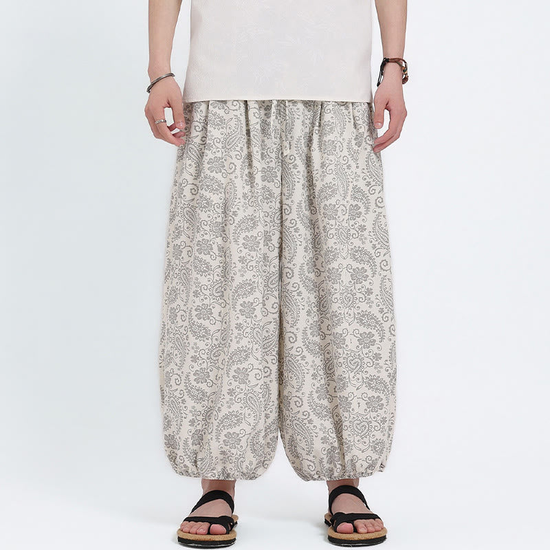 Buddha Stones Pantaloni Capri estivi boho casual con coulisse e stampa paisley, pantaloni harem da uomo con tasca - image 22