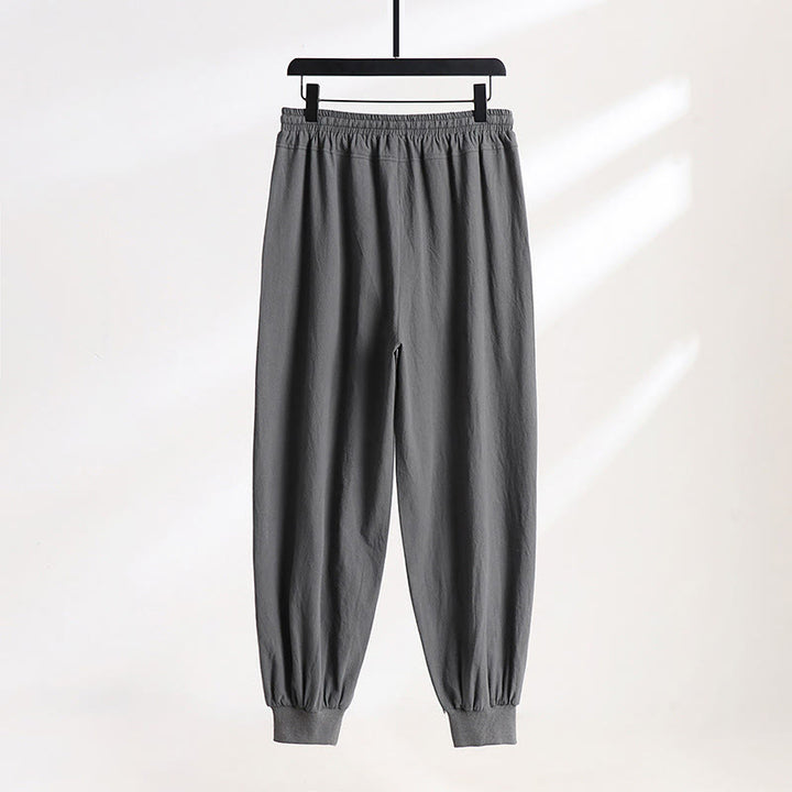 Buddha Stones Pantaloni estivi casual da uomo con coulisse in vita elasticizzata, tinta unita, alla caviglia, modello affusolato con tasche. - image 1