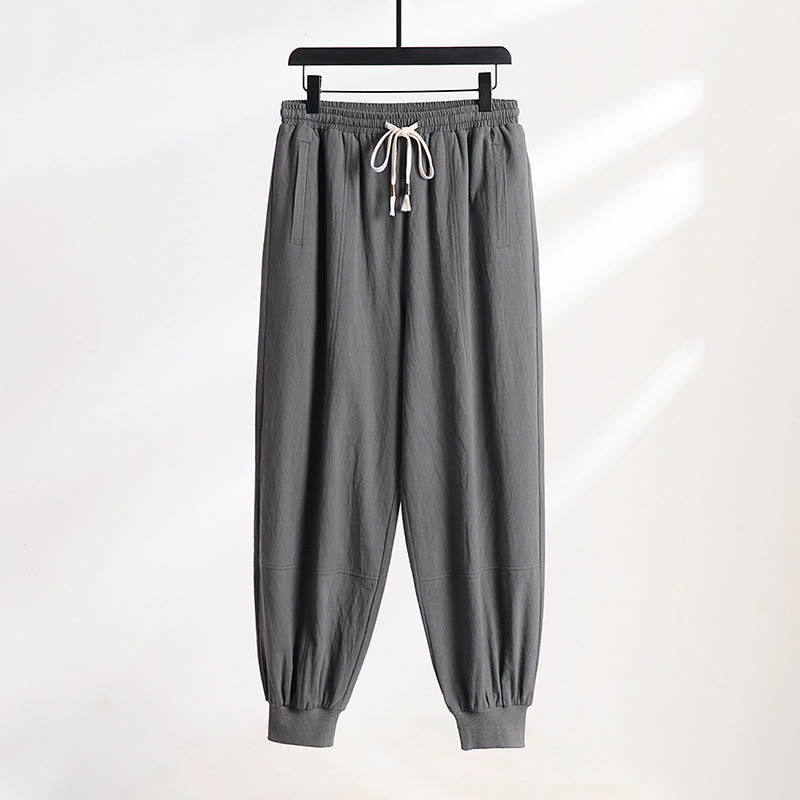 Buddha Stones Pantaloni estivi casual da uomo con coulisse in vita elasticizzata, tinta unita, alla caviglia, modello affusolato con tasche. - Grigio tenue - US/UK/AU54, EU64 (9XL) - image 0