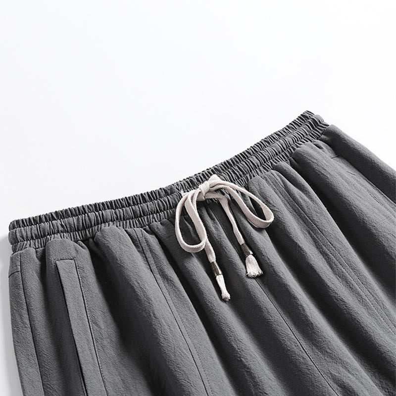 Buddha Stones Pantaloni estivi casual da uomo con coulisse in vita elasticizzata, tinta unita, alla caviglia, modello affusolato con tasche. - image 2