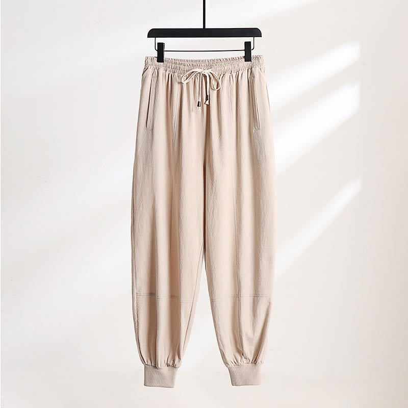 Buddha Stones Pantaloni estivi casual da uomo con coulisse in vita elasticizzata, tinta unita, alla caviglia, modello affusolato con tasche. - Grano - US/UK/AU54, EU64 (9XL) - image 12