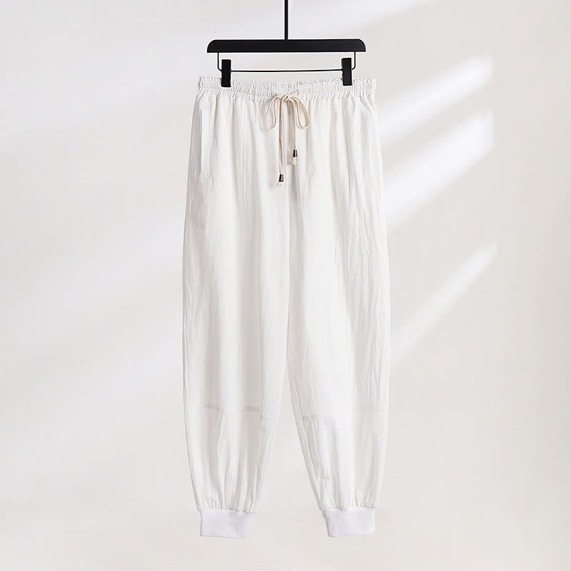 Buddha Stones Pantaloni estivi casual da uomo con coulisse in vita elasticizzata, tinta unita, alla caviglia, modello affusolato con tasche. - Bianco - US/UK/AU54, EU64 (9XL) - image 13