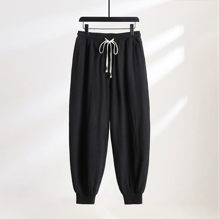 Buddha Stones Pantaloni estivi casual da uomo con coulisse in vita elasticizzata, tinta unita, alla caviglia, modello affusolato con tasche. - Nero - US/UK/AU54, EU64 (9XL) - image 10