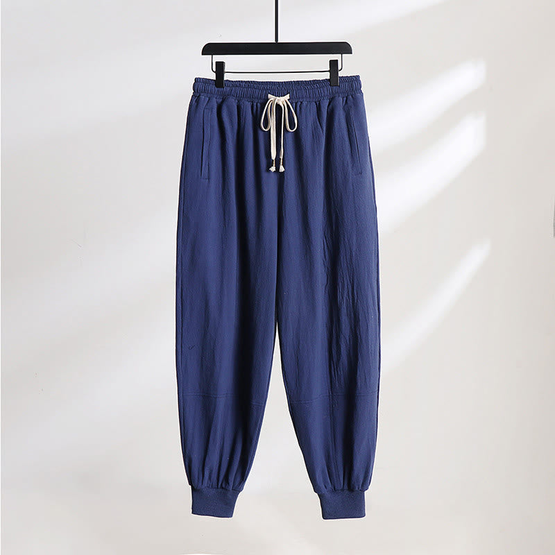 Buddha Stones Pantaloni estivi casual da uomo con coulisse in vita elasticizzata, tinta unita, alla caviglia, modello affusolato con tasche. - Blu scuro - US/UK/AU54, EU64 (9XL) - image 11