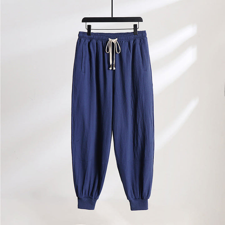 Buddha Stones Pantaloni estivi casual da uomo con coulisse in vita elasticizzata, tinta unita, alla caviglia, modello affusolato con tasche. - Blu scuro - US/UK/AU54, EU64 (9XL) - image 11