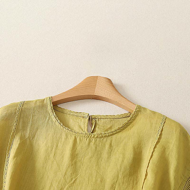 Buddha Stones T-shirt da donna a maniche corte, tinta unita, in ramia, con coulisse, orlo elasticizzato, ideale per l'estate, casual e semplice. - image 10