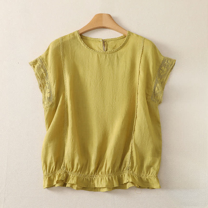 Buddha Stones T-shirt da donna a maniche corte, tinta unita, in ramia, con coulisse, orlo elasticizzato, ideale per l'estate, casual e semplice. - Verga d'oro pallida - US12, UK/AU16, EU44 (3XL) - image 9