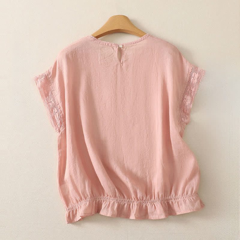 Buddha Stones T-shirt da donna a maniche corte, tinta unita, in ramia, con coulisse, orlo elasticizzato, ideale per l'estate, casual e semplice. - image 1