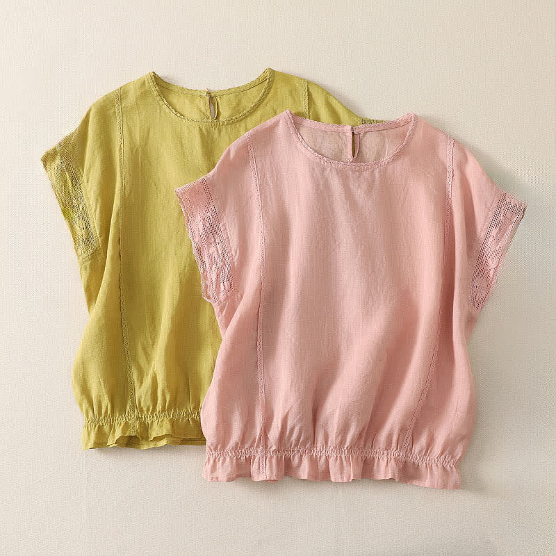 Buddha Stones T-shirt da donna a maniche corte, tinta unita, in ramia, con coulisse, orlo elasticizzato, ideale per l'estate, casual e semplice. - image 13