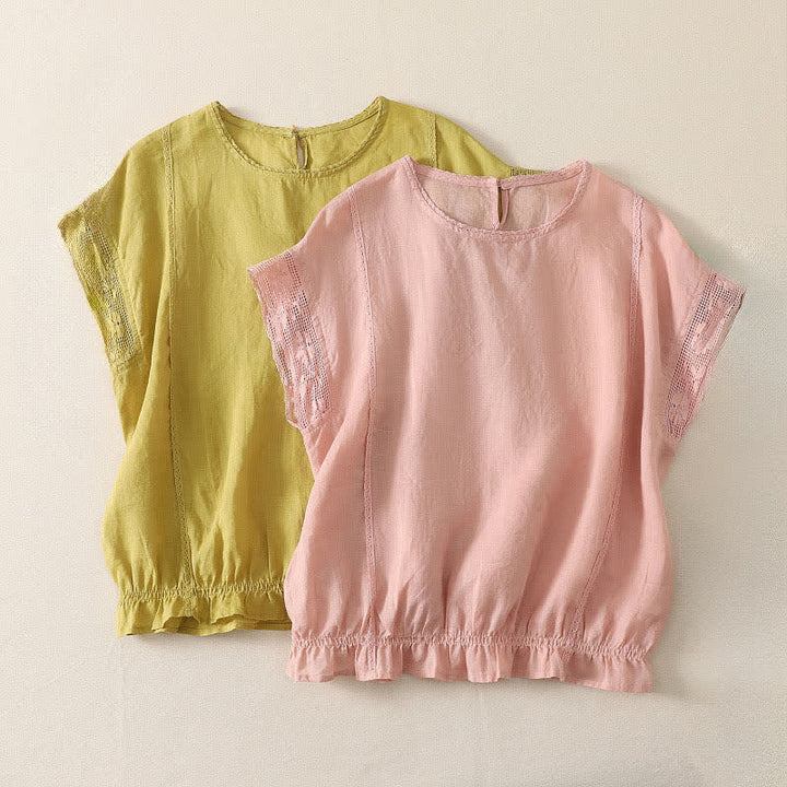 Buddha Stones T-shirt da donna a maniche corte, tinta unita, in ramia, con coulisse, orlo elasticizzato, ideale per l'estate, casual e semplice. - image 13