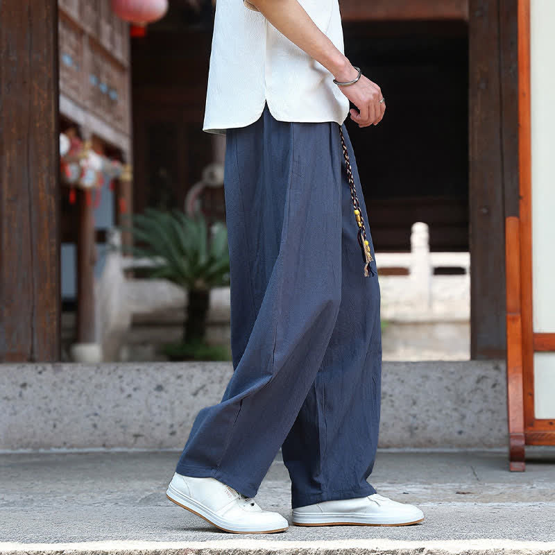 Buddha Stones Pantaloni estivi casual minimalisti con coulisse, tinta unita, alla caviglia, da uomo, a gamba dritta con tasche. - image 13