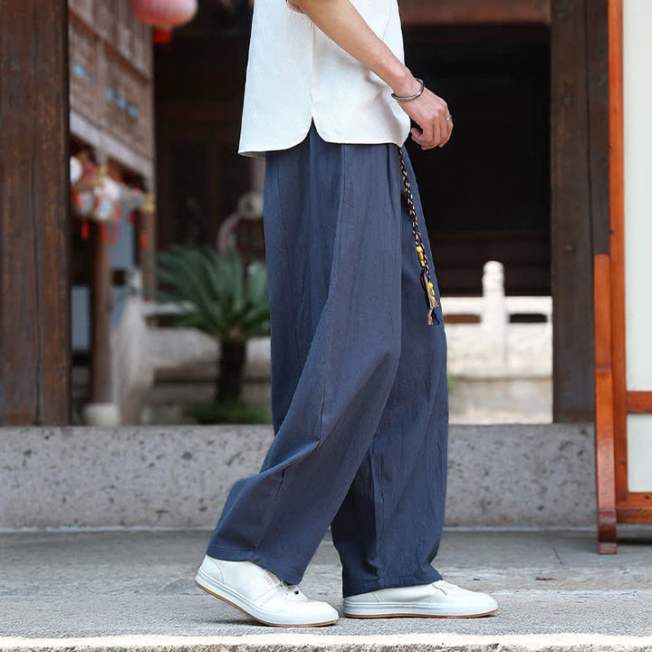 Buddha Stones Pantaloni estivi casual minimalisti con coulisse, tinta unita, alla caviglia, da uomo, a gamba dritta con tasche. - image 13
