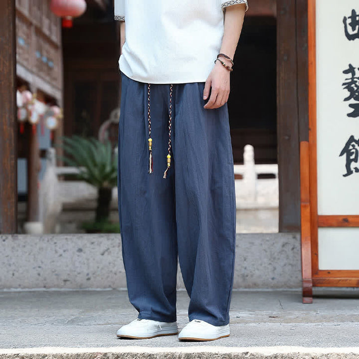 Buddha Stones Pantaloni estivi casual minimalisti con coulisse, tinta unita, alla caviglia, da uomo, a gamba dritta con tasche. - image 11