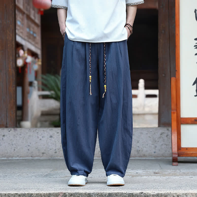 Buddha Stones Pantaloni estivi casual minimalisti con coulisse, tinta unita, alla caviglia, da uomo, a gamba dritta con tasche. - image 12