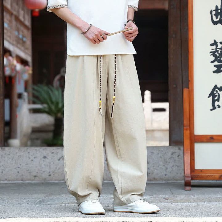 Buddha Stones Pantaloni estivi casual minimalisti con coulisse, tinta unita, alla caviglia, da uomo, a gamba dritta con tasche. - image 2