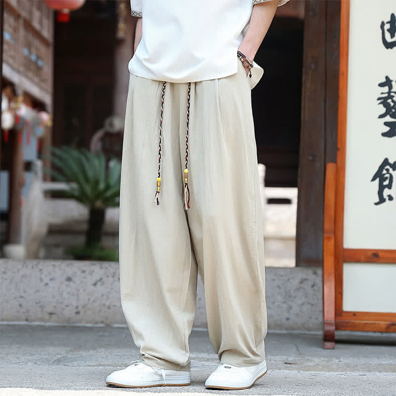 Buddha Stones Pantaloni estivi casual minimalisti con coulisse, tinta unita, alla caviglia, da uomo, a gamba dritta con tasche. - image 3