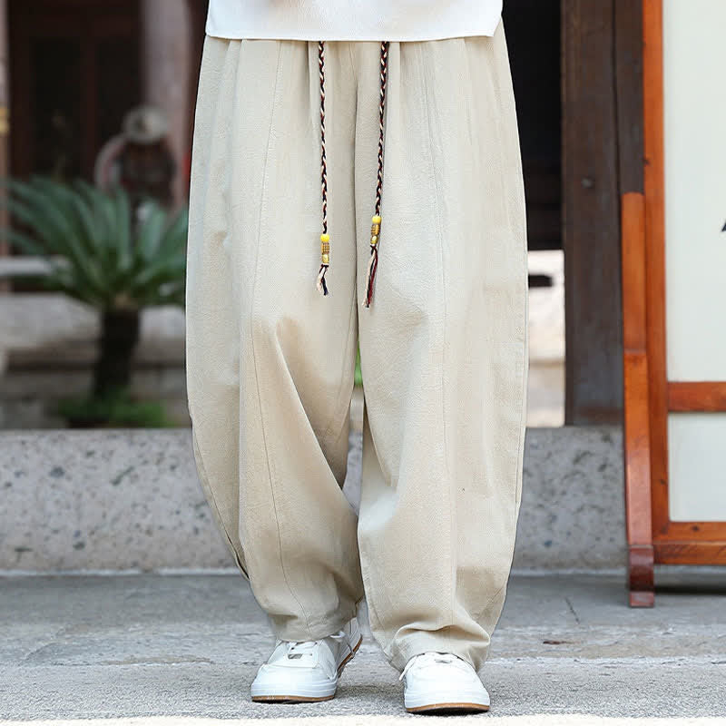 Buddha Stones Pantaloni estivi casual minimalisti con coulisse, tinta unita, alla caviglia, da uomo, a gamba dritta con tasche. - image 4