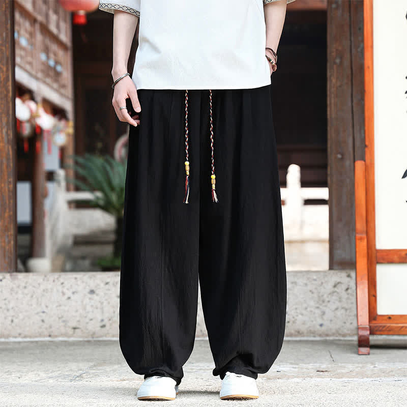 Buddha Stones Pantaloni estivi casual minimalisti con coulisse, tinta unita, alla caviglia, da uomo, a gamba dritta con tasche. - Nero - US/UK/AU46, EU56 (5XL) - image 5