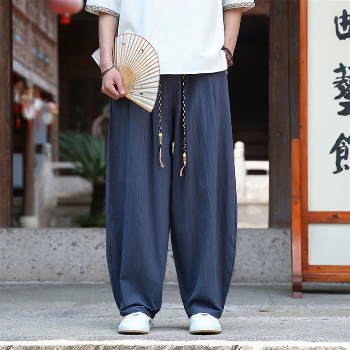 Buddha Stones Pantaloni estivi casual minimalisti con coulisse, tinta unita, alla caviglia, da uomo, a gamba dritta con tasche. - image 14