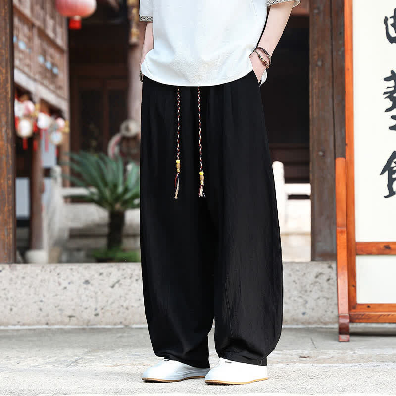 Buddha Stones Pantaloni estivi casual minimalisti con coulisse, tinta unita, alla caviglia, da uomo, a gamba dritta con tasche. - image 8