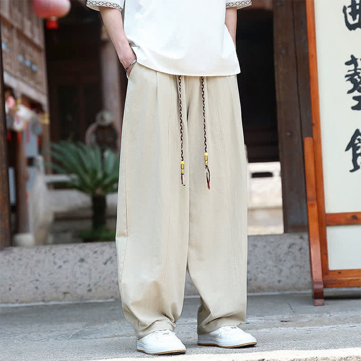 Buddha Stones Pantaloni estivi casual minimalisti con coulisse, tinta unita, alla caviglia, da uomo, a gamba dritta con tasche. - image 1