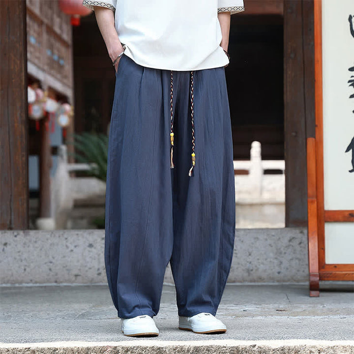 Buddha Stones Pantaloni estivi casual minimalisti con coulisse, tinta unita, alla caviglia, da uomo, a gamba dritta con tasche. - Blu notte - US/UK/AU46, EU56 (5XL) - image 10