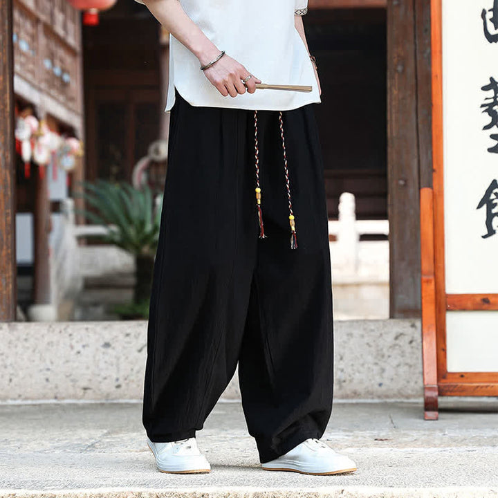 Buddha Stones Pantaloni estivi casual minimalisti con coulisse, tinta unita, alla caviglia, da uomo, a gamba dritta con tasche. - image 7