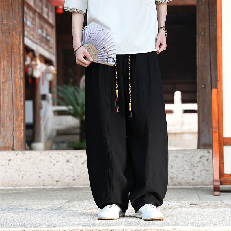Buddha Stones Pantaloni estivi casual minimalisti con coulisse, tinta unita, alla caviglia, da uomo, a gamba dritta con tasche. - image 9