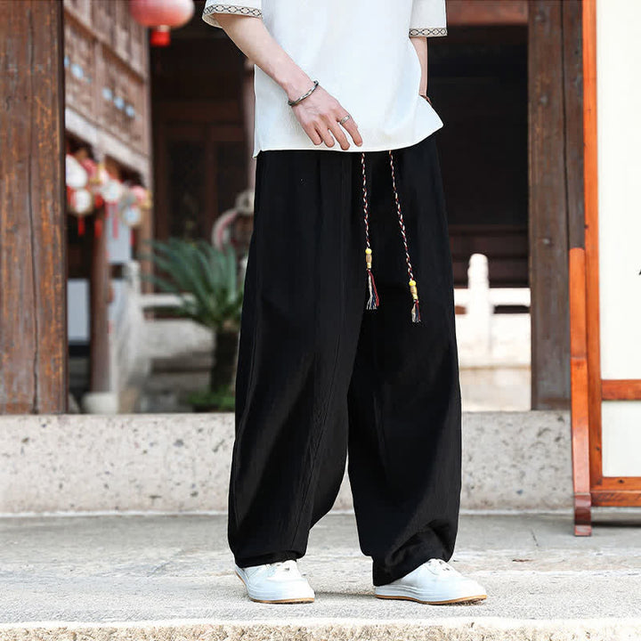 Buddha Stones Pantaloni estivi casual minimalisti con coulisse, tinta unita, alla caviglia, da uomo, a gamba dritta con tasche. - image 6