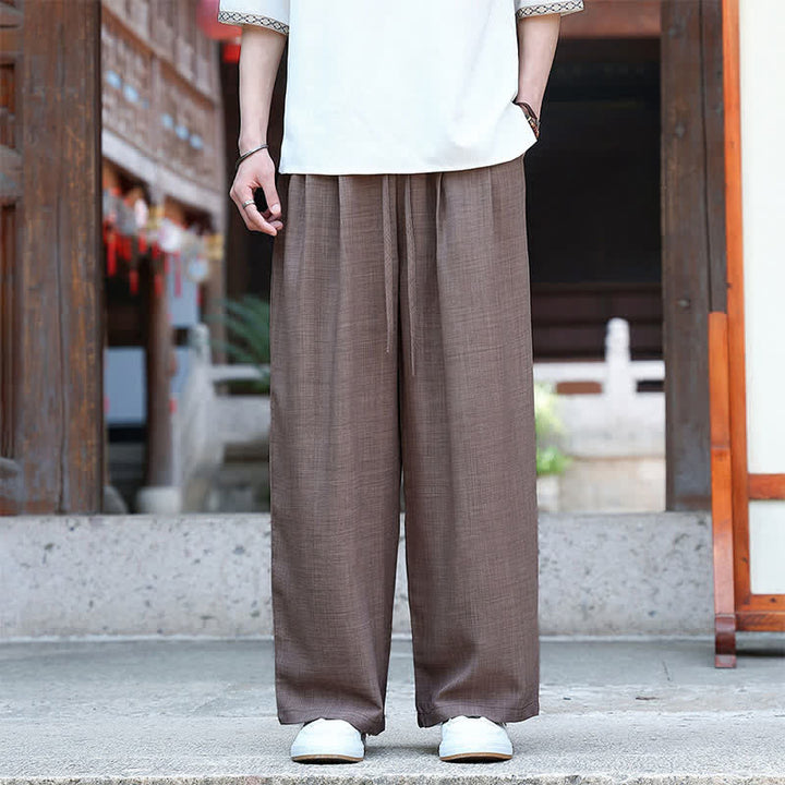 Buddha Stones Pantaloni estivi casual minimalisti con coulisse in vita elasticizzata, tinta unita, alla caviglia, da uomo, a gamba dritta con tasca - Marrone - US/UK/AU46, EU56 (5XL) - image 15