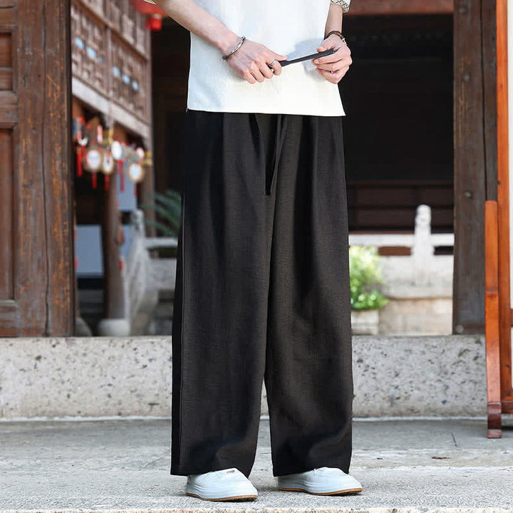 Buddha Stones Pantaloni estivi casual minimalisti con coulisse in vita elasticizzata, tinta unita, alla caviglia, da uomo, a gamba dritta con tasca - image 7