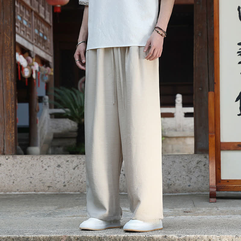 Buddha Stones Pantaloni estivi casual minimalisti con coulisse in vita elasticizzata, tinta unita, alla caviglia, da uomo, a gamba dritta con tasca - image 4