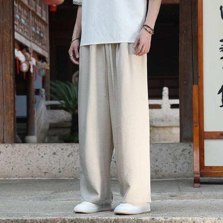 Buddha Stones Pantaloni estivi casual minimalisti con coulisse in vita elasticizzata, tinta unita, alla caviglia, da uomo, a gamba dritta con tasca - image 4