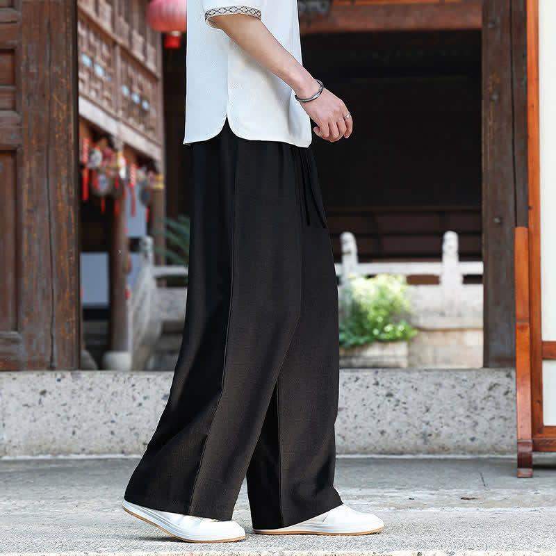 Buddha Stones Pantaloni estivi casual minimalisti con coulisse in vita elasticizzata, tinta unita, alla caviglia, da uomo, a gamba dritta con tasca - image 9
