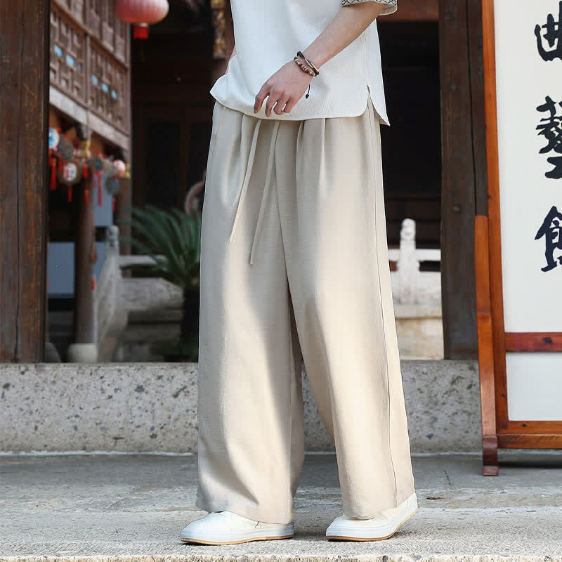 Buddha Stones Pantaloni estivi casual minimalisti con coulisse in vita elasticizzata, tinta unita, alla caviglia, da uomo, a gamba dritta con tasca - image 5