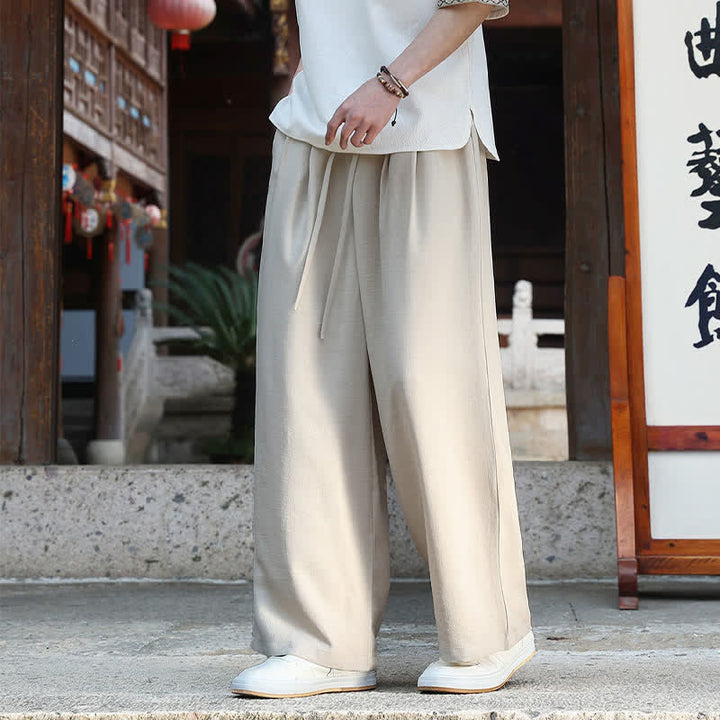 Buddha Stones Pantaloni estivi casual minimalisti con coulisse in vita elasticizzata, tinta unita, alla caviglia, da uomo, a gamba dritta con tasca - image 5