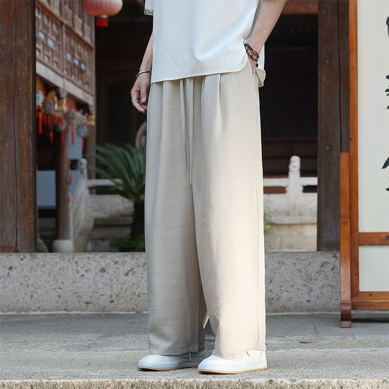 Buddha Stones Pantaloni estivi casual minimalisti con coulisse in vita elasticizzata, tinta unita, alla caviglia, da uomo, a gamba dritta con tasca - image 1