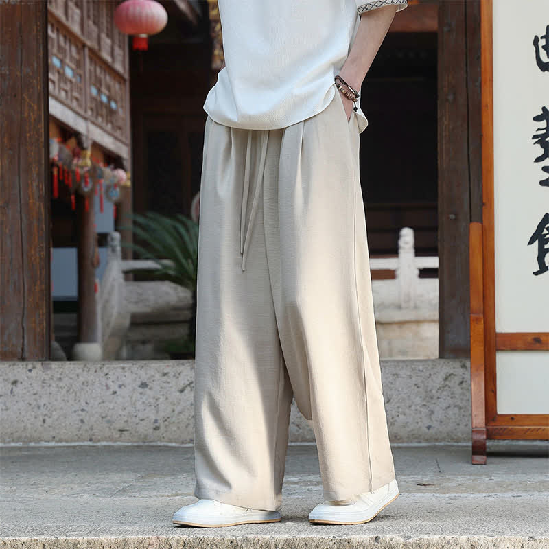 Buddha Stones Pantaloni estivi casual minimalisti con coulisse in vita elasticizzata, tinta unita, alla caviglia, da uomo, a gamba dritta con tasca - Beige - US/UK/AU46, EU56 (5XL) - image 0