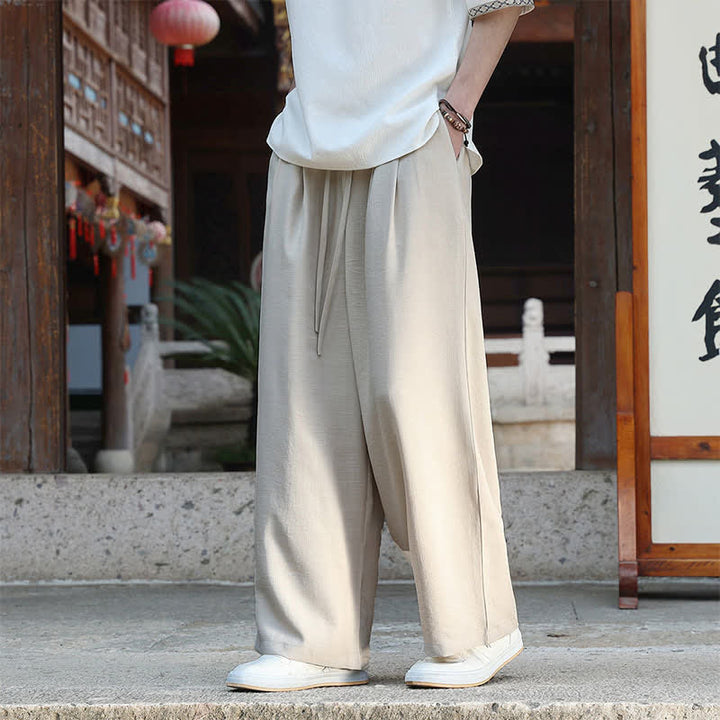 Buddha Stones Pantaloni estivi casual minimalisti con coulisse in vita elasticizzata, tinta unita, alla caviglia, da uomo, a gamba dritta con tasca - Beige - US/UK/AU46, EU56 (5XL) - image 0