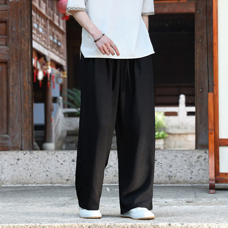 Buddha Stones Pantaloni estivi casual minimalisti con coulisse in vita elasticizzata, tinta unita, alla caviglia, da uomo, a gamba dritta con tasca - image 8