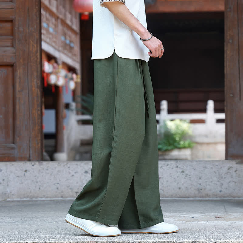 Buddha Stones Pantaloni estivi casual minimalisti con coulisse in vita elasticizzata, tinta unita, alla caviglia, da uomo, a gamba dritta con tasca - image 13
