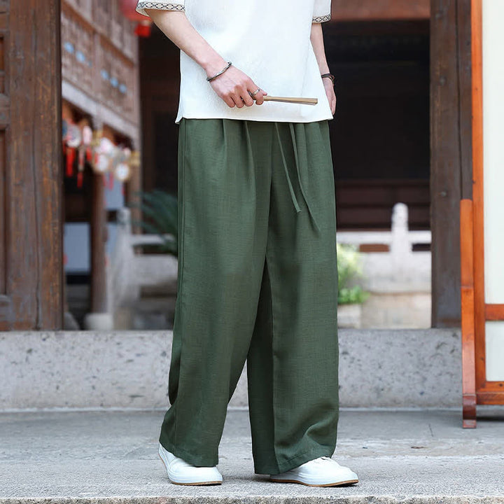 Buddha Stones Pantaloni estivi casual minimalisti con coulisse in vita elasticizzata, tinta unita, alla caviglia, da uomo, a gamba dritta con tasca - image 12