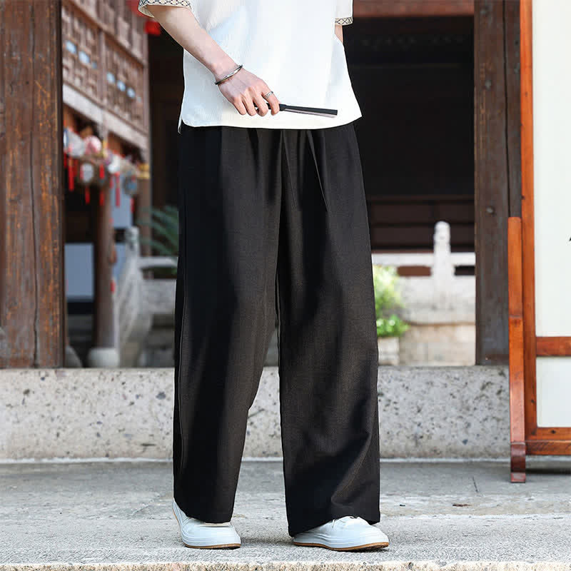 Buddha Stones Pantaloni estivi casual minimalisti con coulisse in vita elasticizzata, tinta unita, alla caviglia, da uomo, a gamba dritta con tasca - image 10