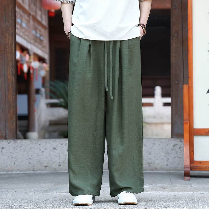 Buddha Stones Pantaloni estivi casual minimalisti con coulisse in vita elasticizzata, tinta unita, alla caviglia, da uomo, a gamba dritta con tasca - Verde oliva scuro - US/UK/AU46, EU56 (5XL) - image 11
