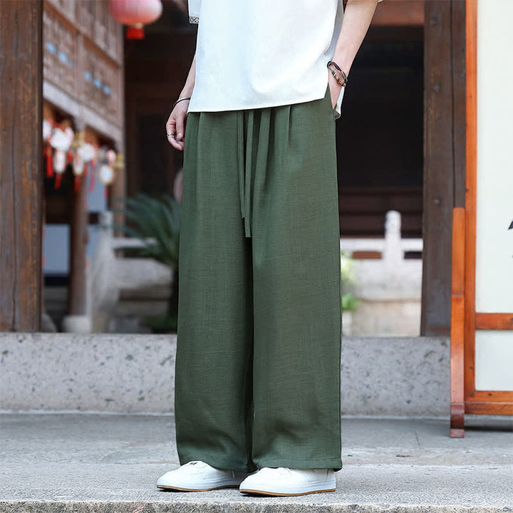 Buddha Stones Pantaloni estivi casual minimalisti con coulisse in vita elasticizzata, tinta unita, alla caviglia, da uomo, a gamba dritta con tasca - image 14