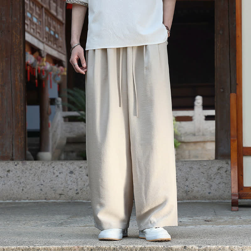 Buddha Stones Pantaloni estivi casual minimalisti con coulisse in vita elasticizzata, tinta unita, alla caviglia, da uomo, a gamba dritta con tasca - image 3