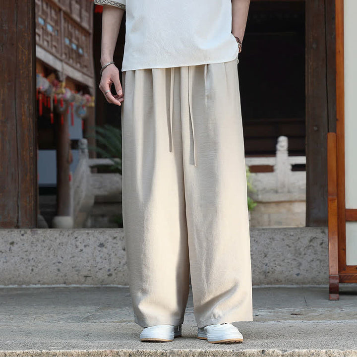 Buddha Stones Pantaloni estivi casual minimalisti con coulisse in vita elasticizzata, tinta unita, alla caviglia, da uomo, a gamba dritta con tasca - image 3